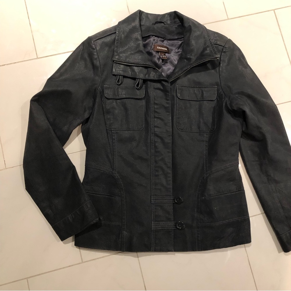 Danier Black Leather Jacket with Button Front